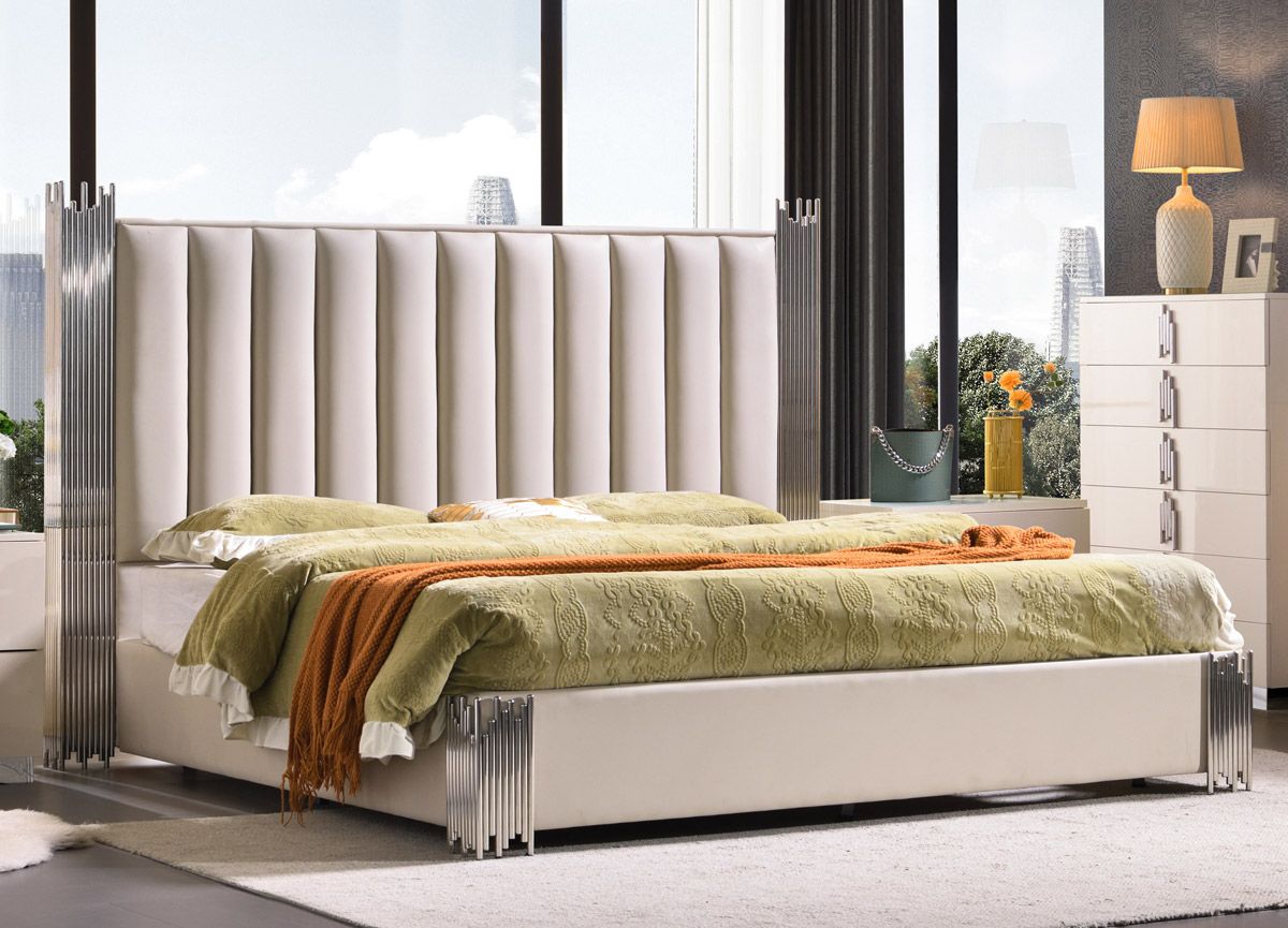 Amory Beige Leather Modern Bed