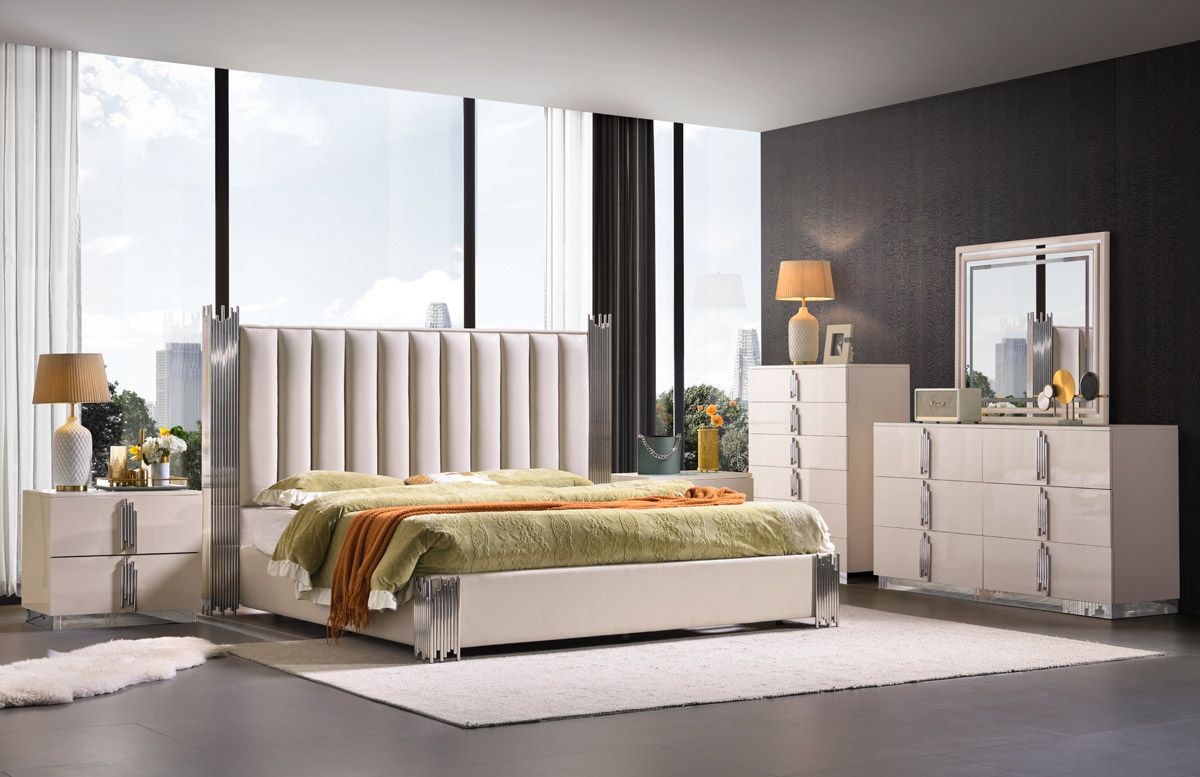 Amory Beige Leather Modern Bedroom Set