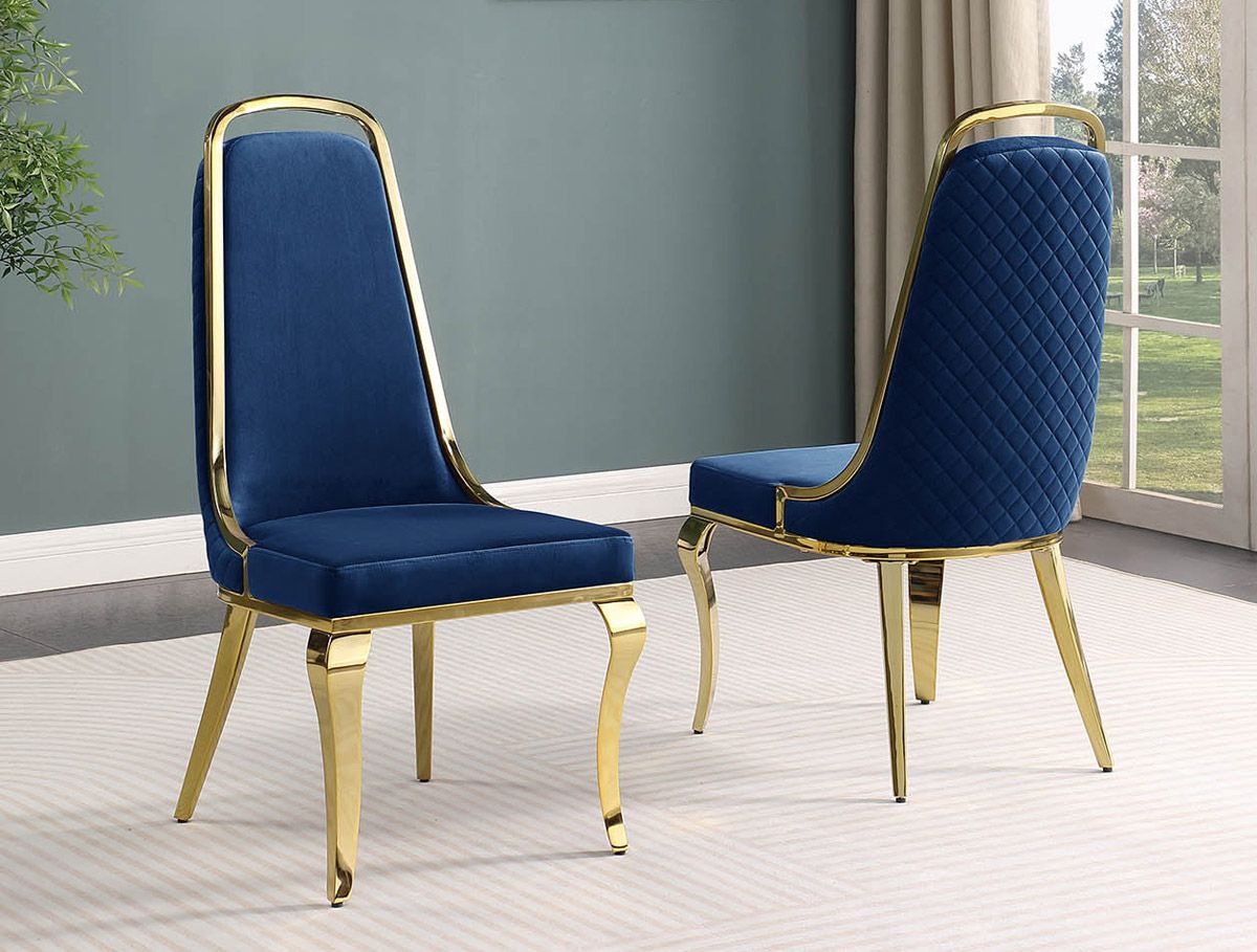 Angela Dining Chairs Navy Velvet Gold