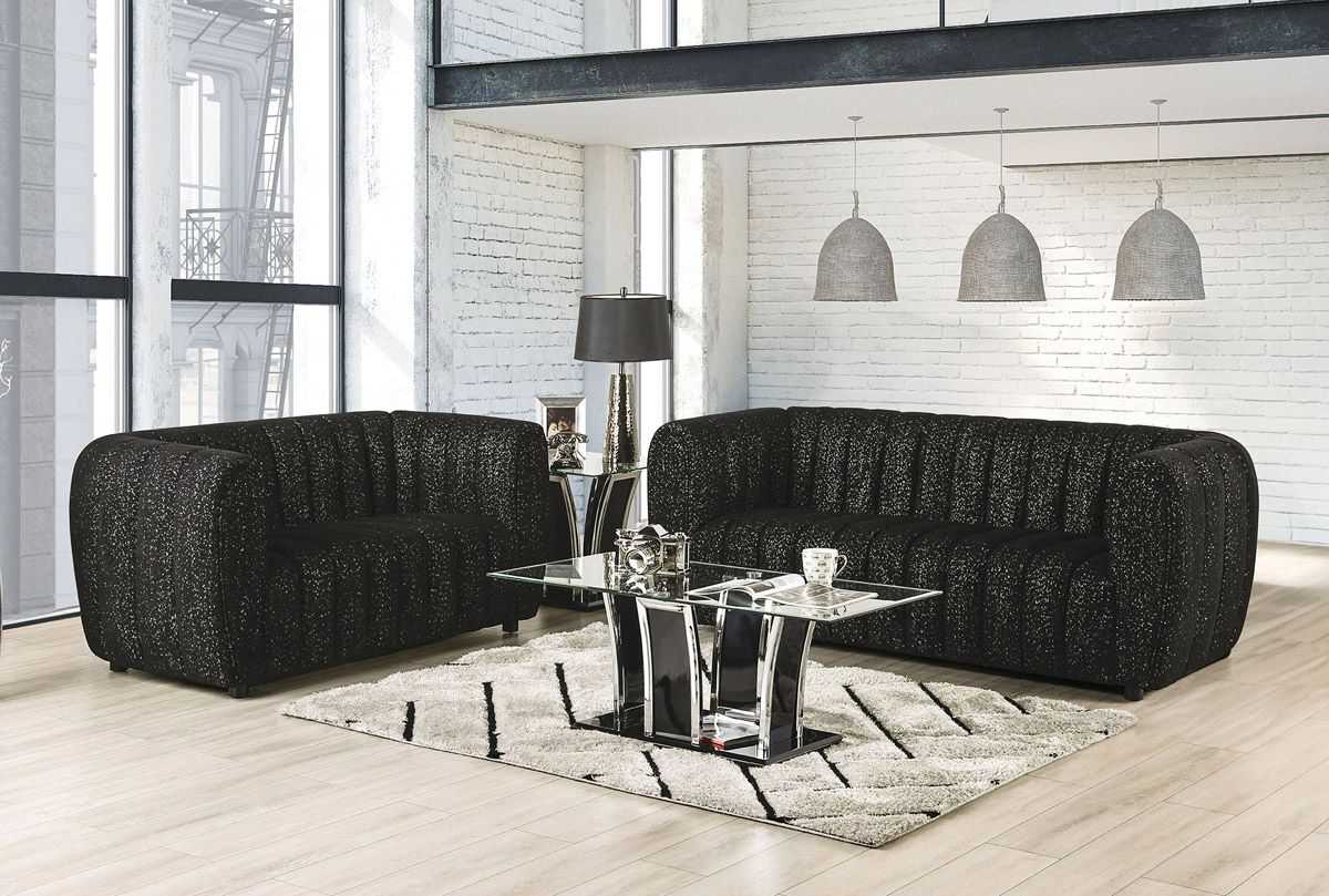 Antares Black Boucle Modern Sofa Set