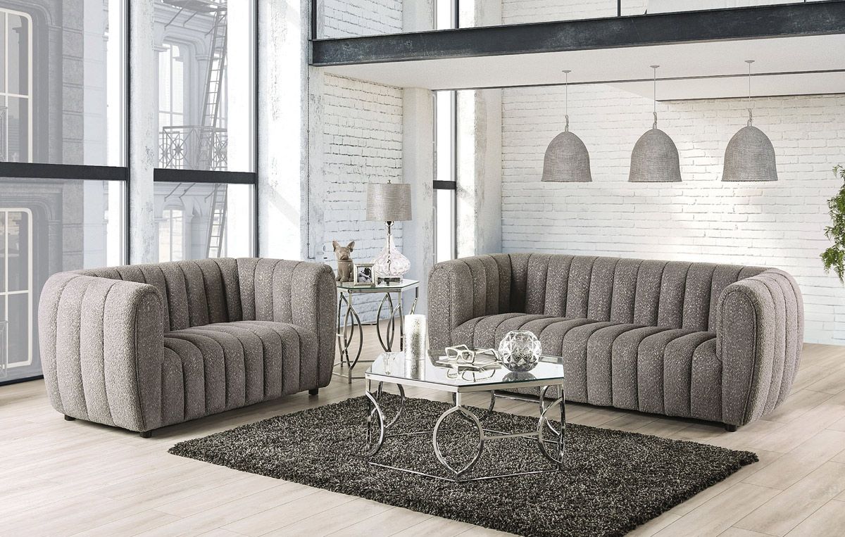 Antares Grey Boucle Modern Sofa Set