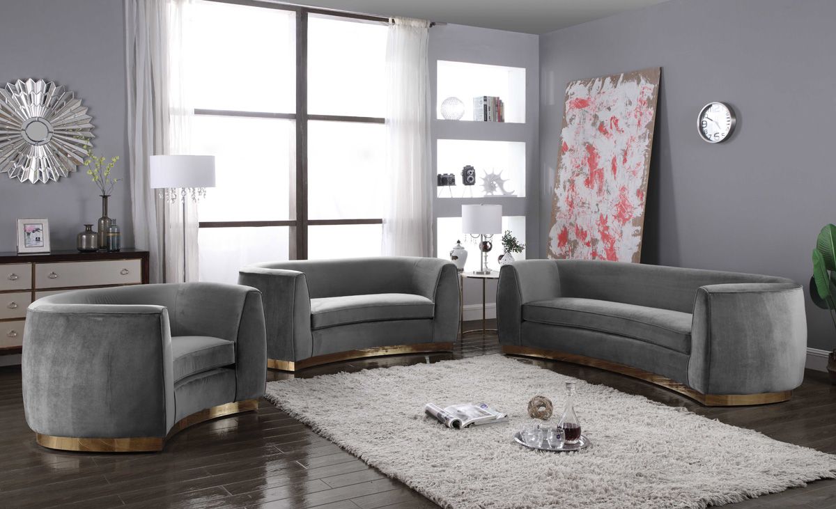 Antonsen Grey Velvet Modern Sofa Set