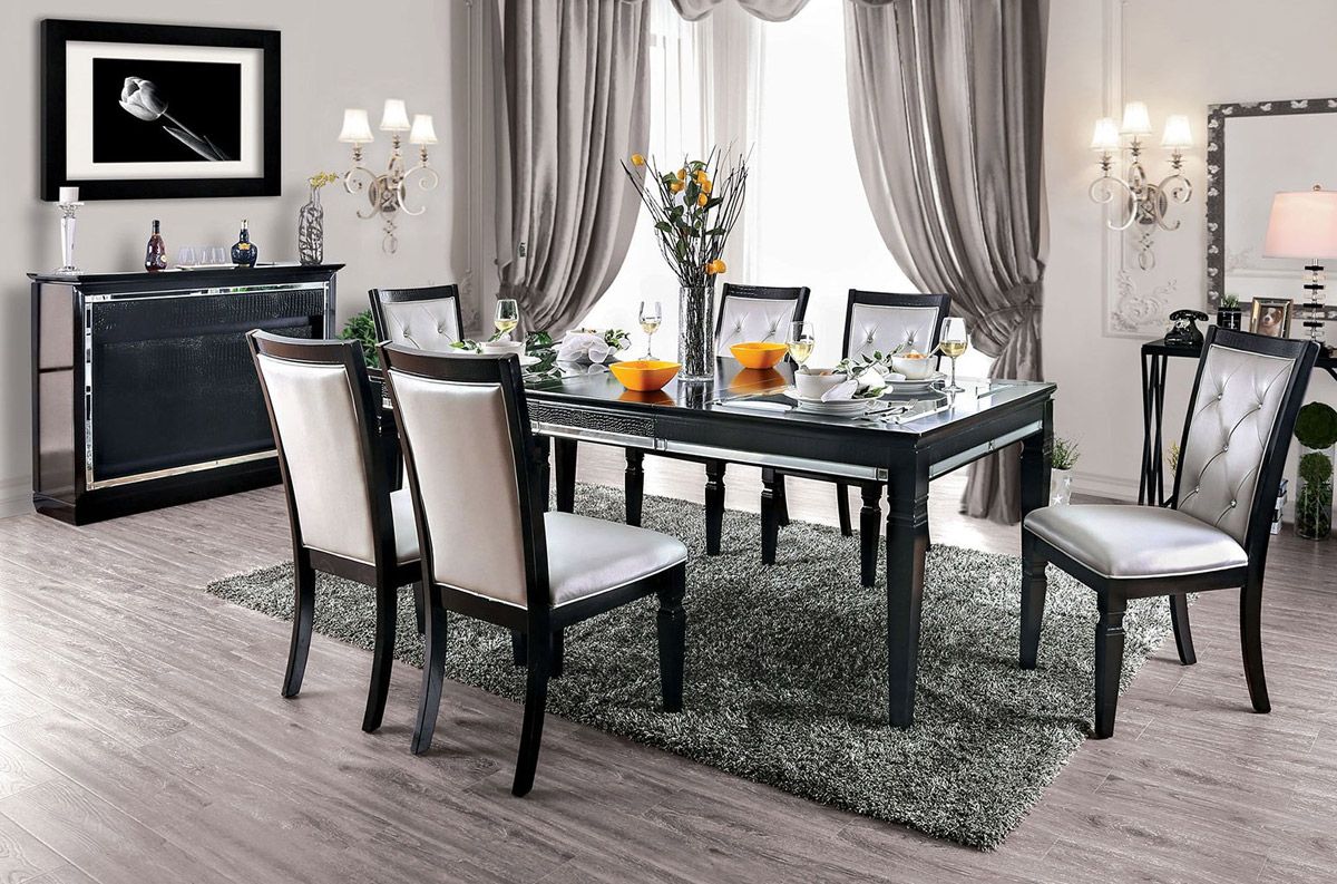 Anza Black Dining Table Set Mirrored Trim