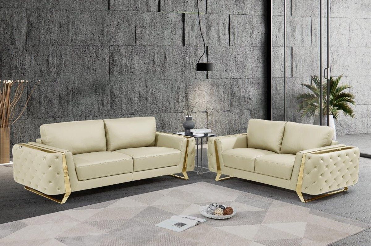 Ariana Beige Italian Leather Sofa Set