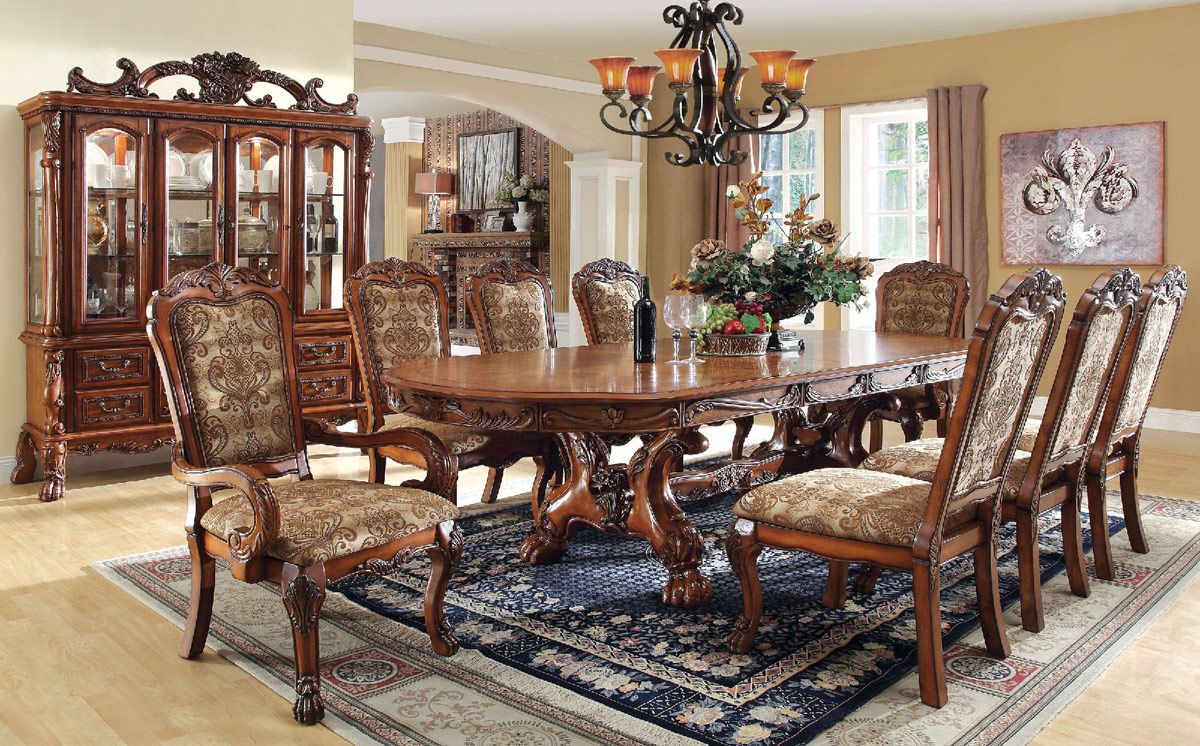 Armand Antique Oak Finish Dining Table Set