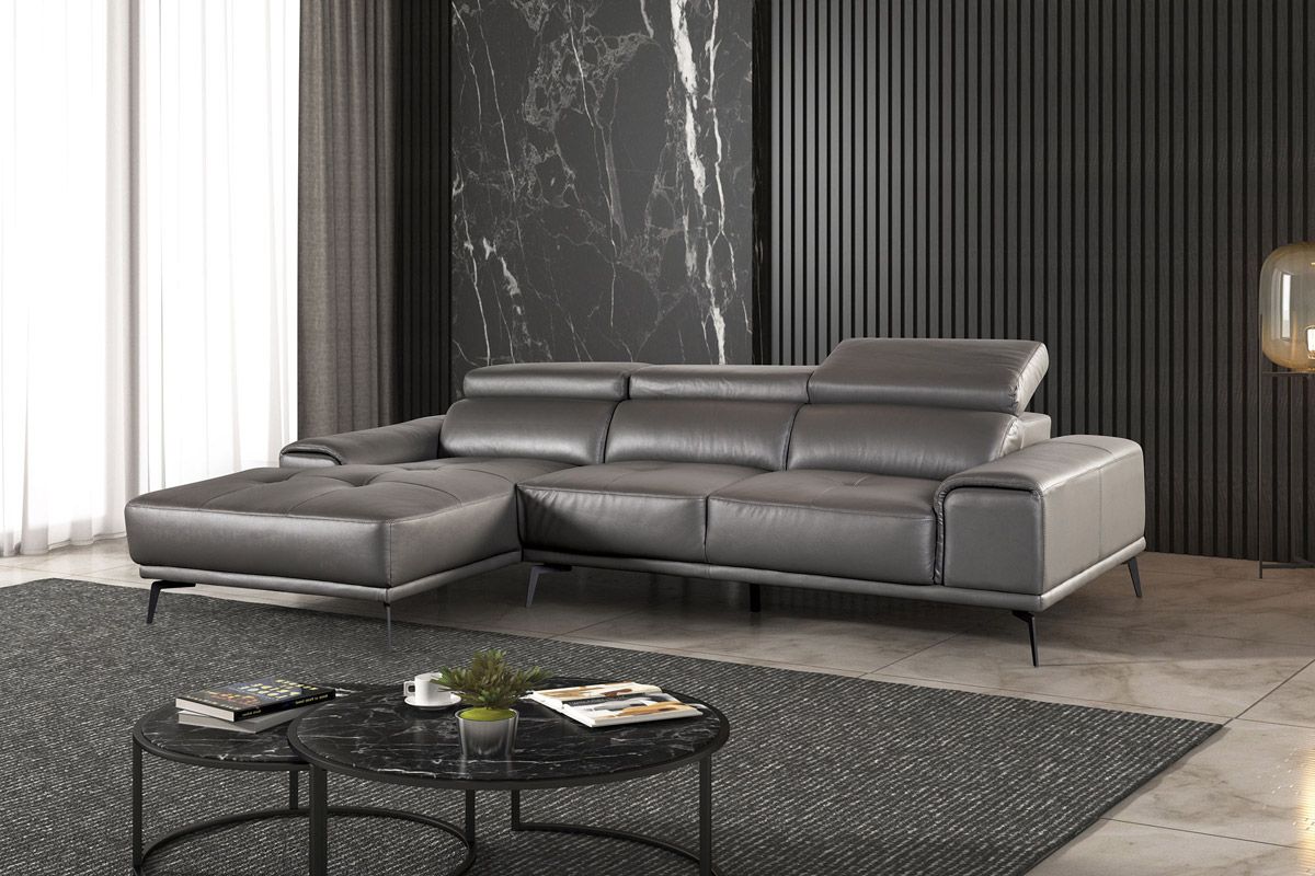 Artem Grey Leather Sectional Adjustable Headrests