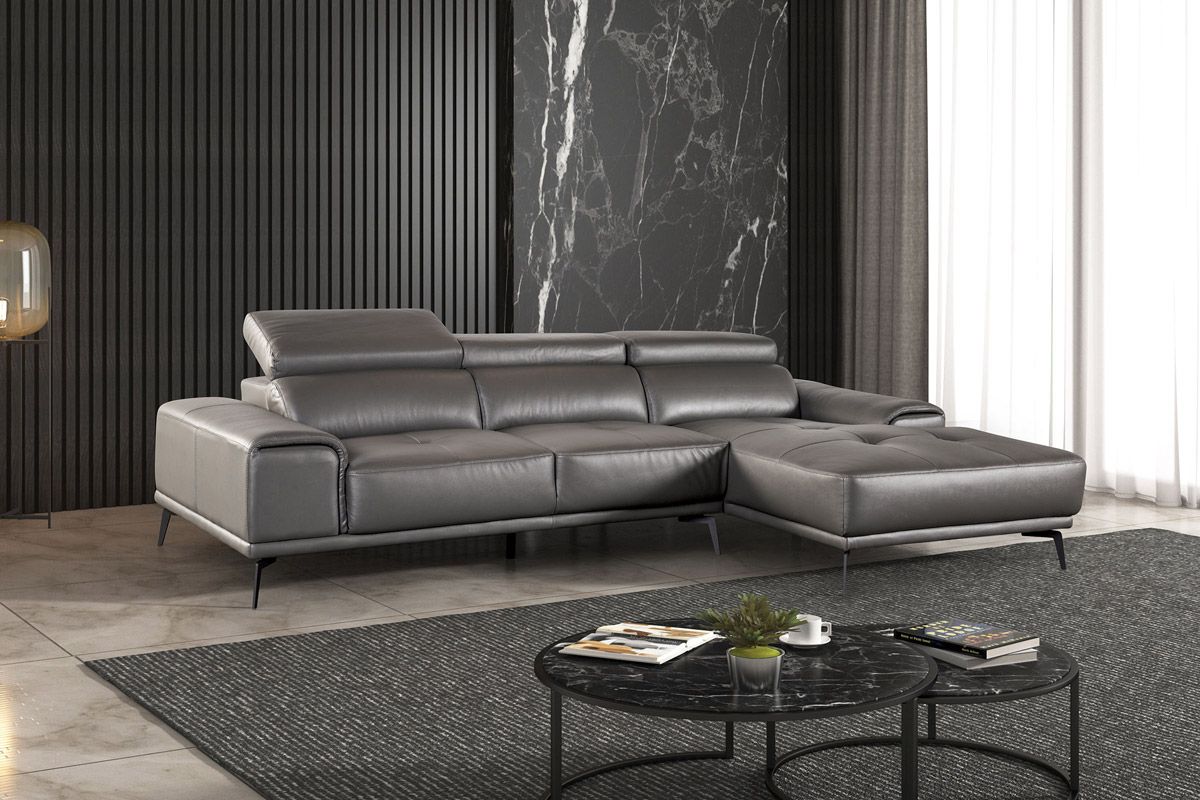 Artem Grey Leather Sectional Facing Right Side