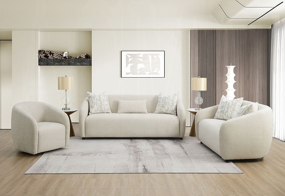 Ashford Beige Linen Modern Sofa Set