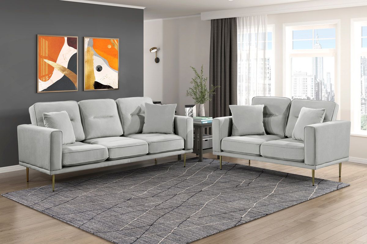 Ashford Light Grey Velvet Sofa Set