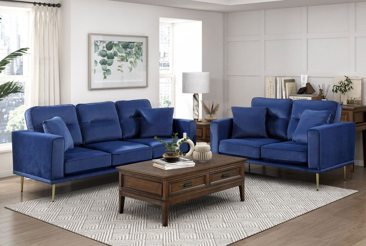 Ashford Blue Velvet Sofa Set