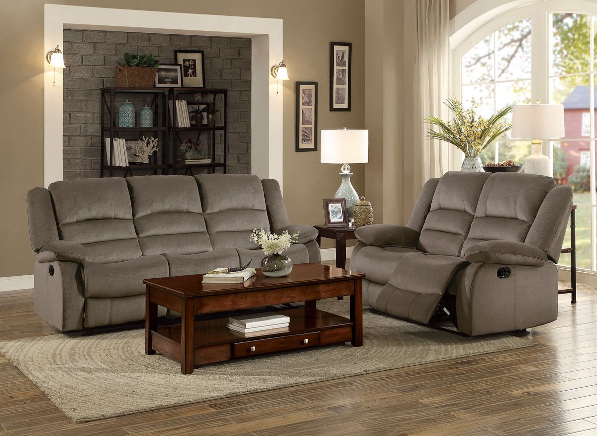 Aubrey Brown Microfiber Recliner Sofa Set