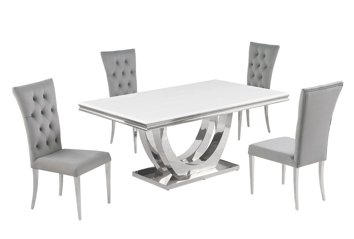 Aversa Marble Top Dining Table With Grey Chairs