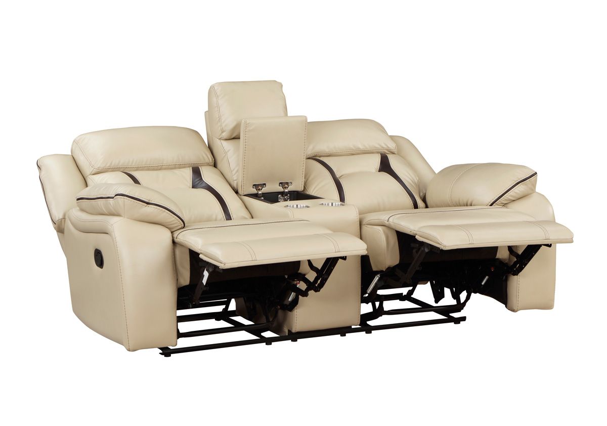 Aviator Beige Leather Recliner Loveseat Open