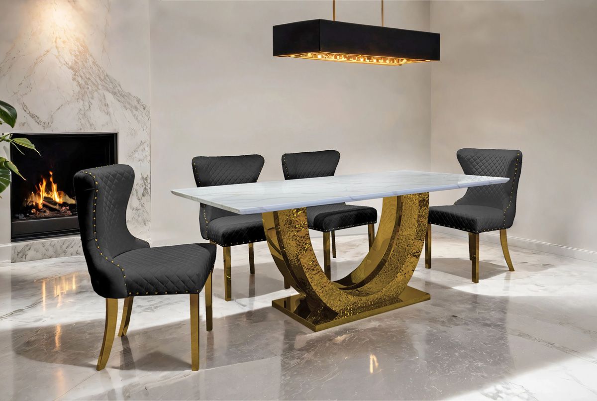 Azurine Marble Dining Table With Gold Base