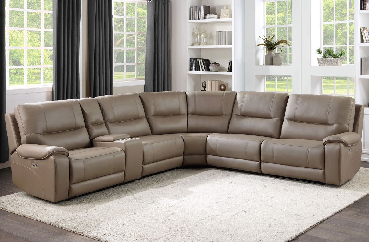 Baina Taupe Microfiber Power Recliner Sectional