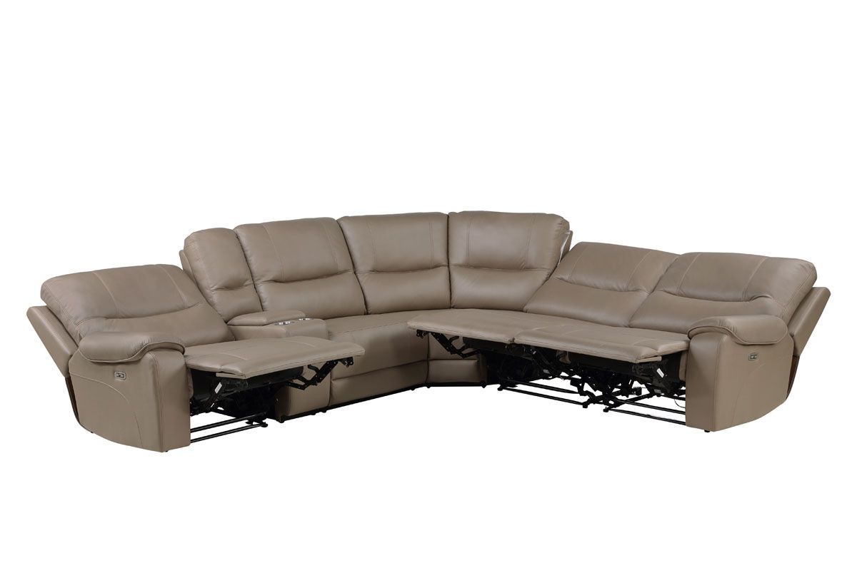 Baina Taupe Microfiber Power Recliner Sectional Open