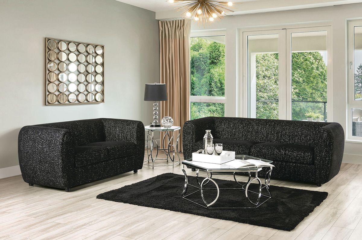 Balder Tuxedo Style Sofa Set Black Boucle