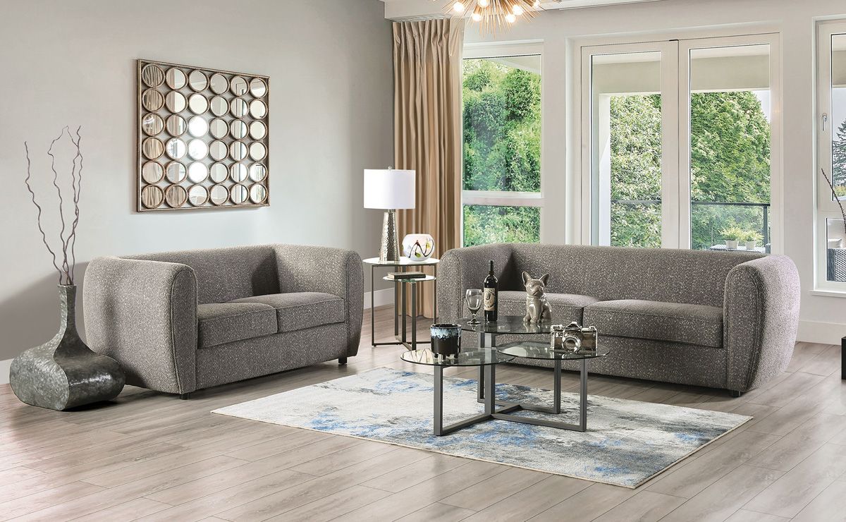 Balder Grey Boucle Tuxedo Style Sofa Set