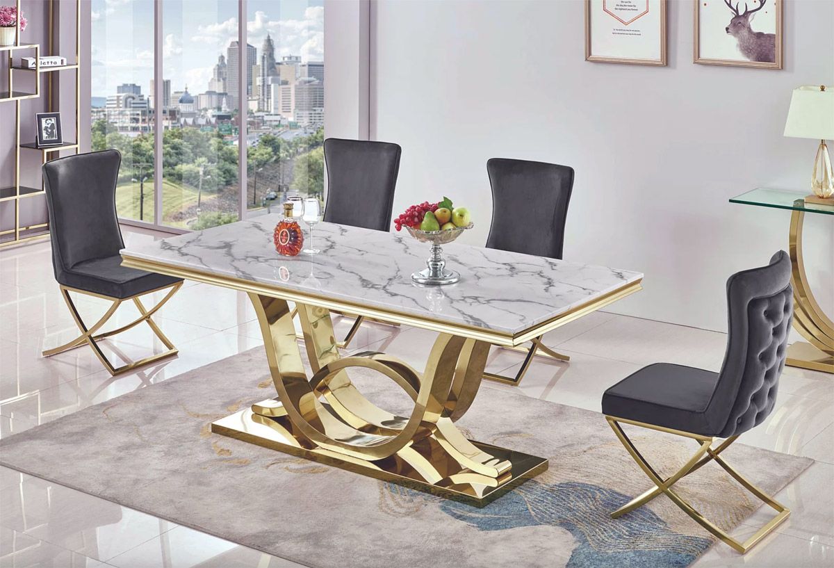 Baristo Marble Top Dining Gold Base