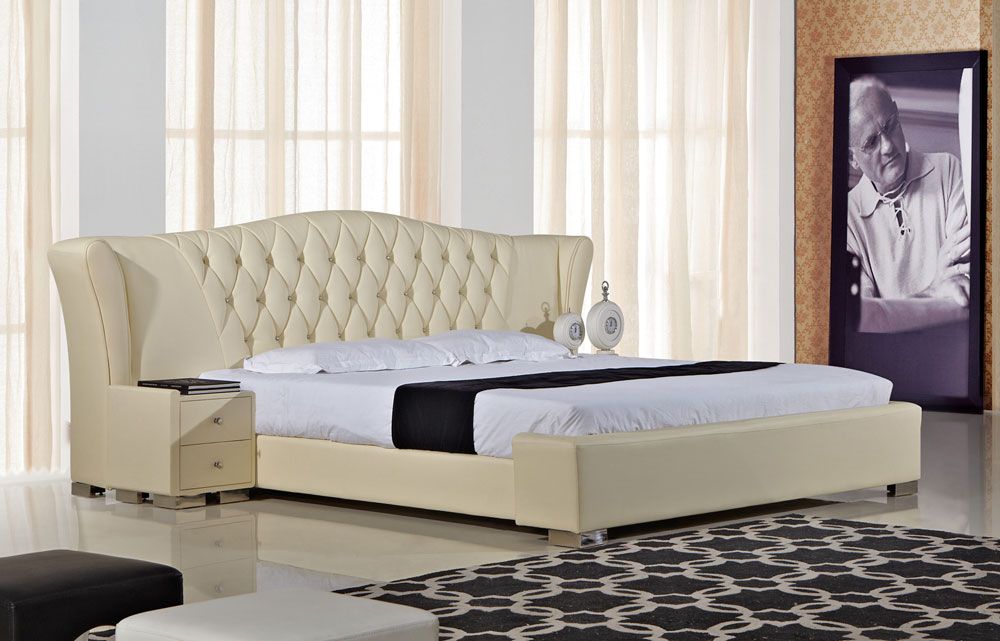 Bayron Beige Leather Wing Bed Set