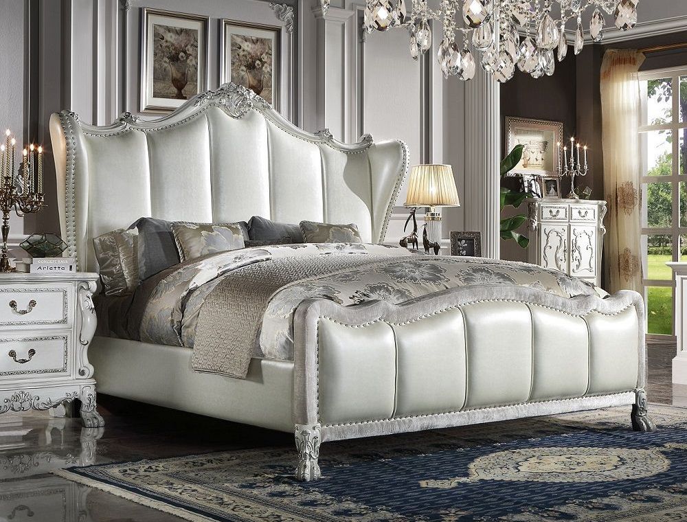 Dresden White Leather Traditional Bed