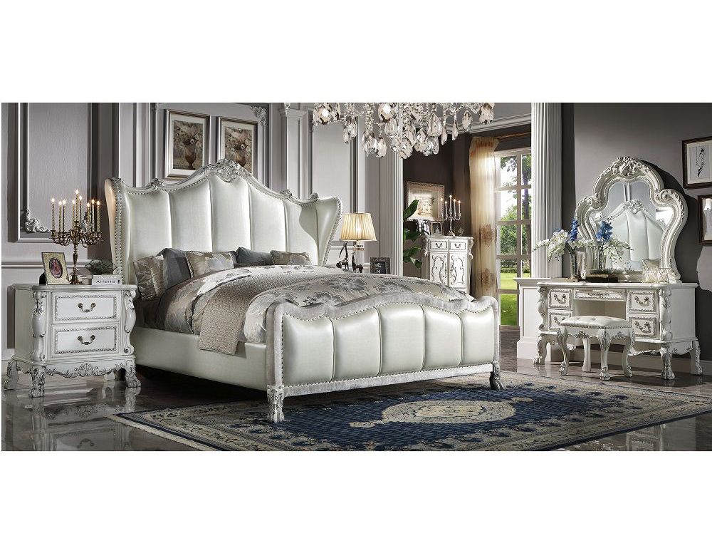 Dresden White Leather Traditional Bedroom Set