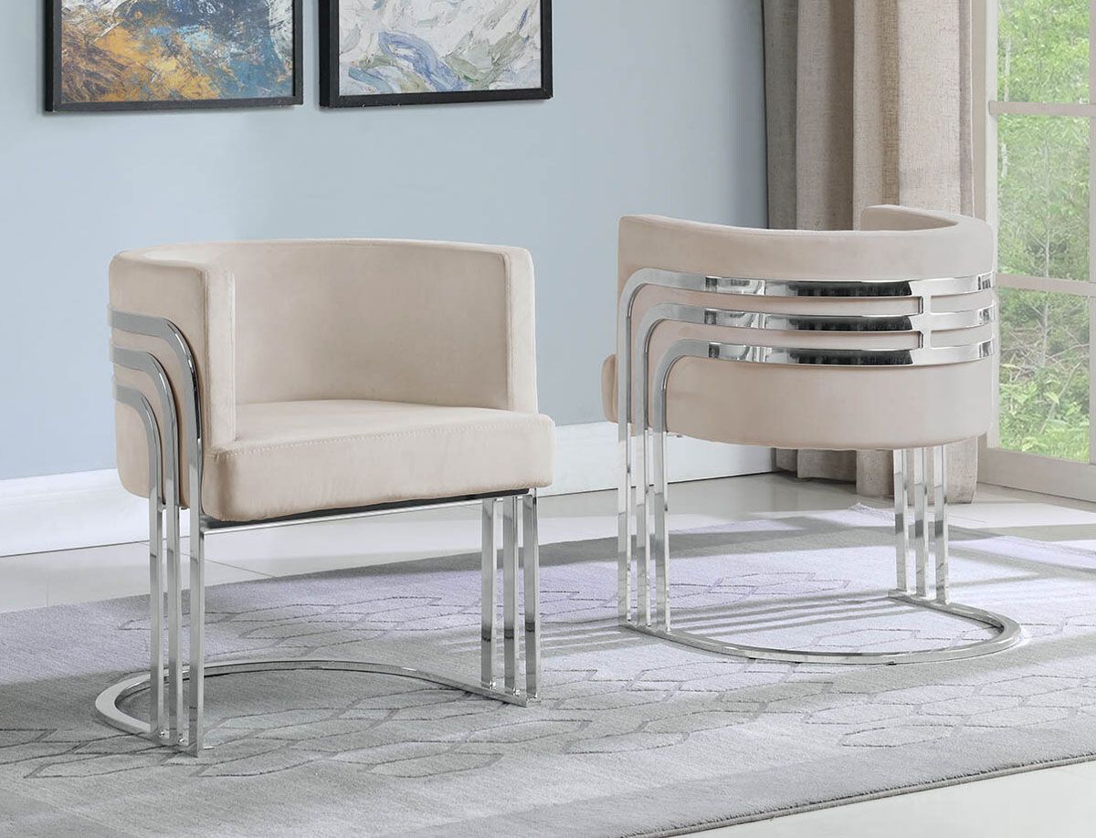 Beacon Beige Velvet Dining Chair Chrome