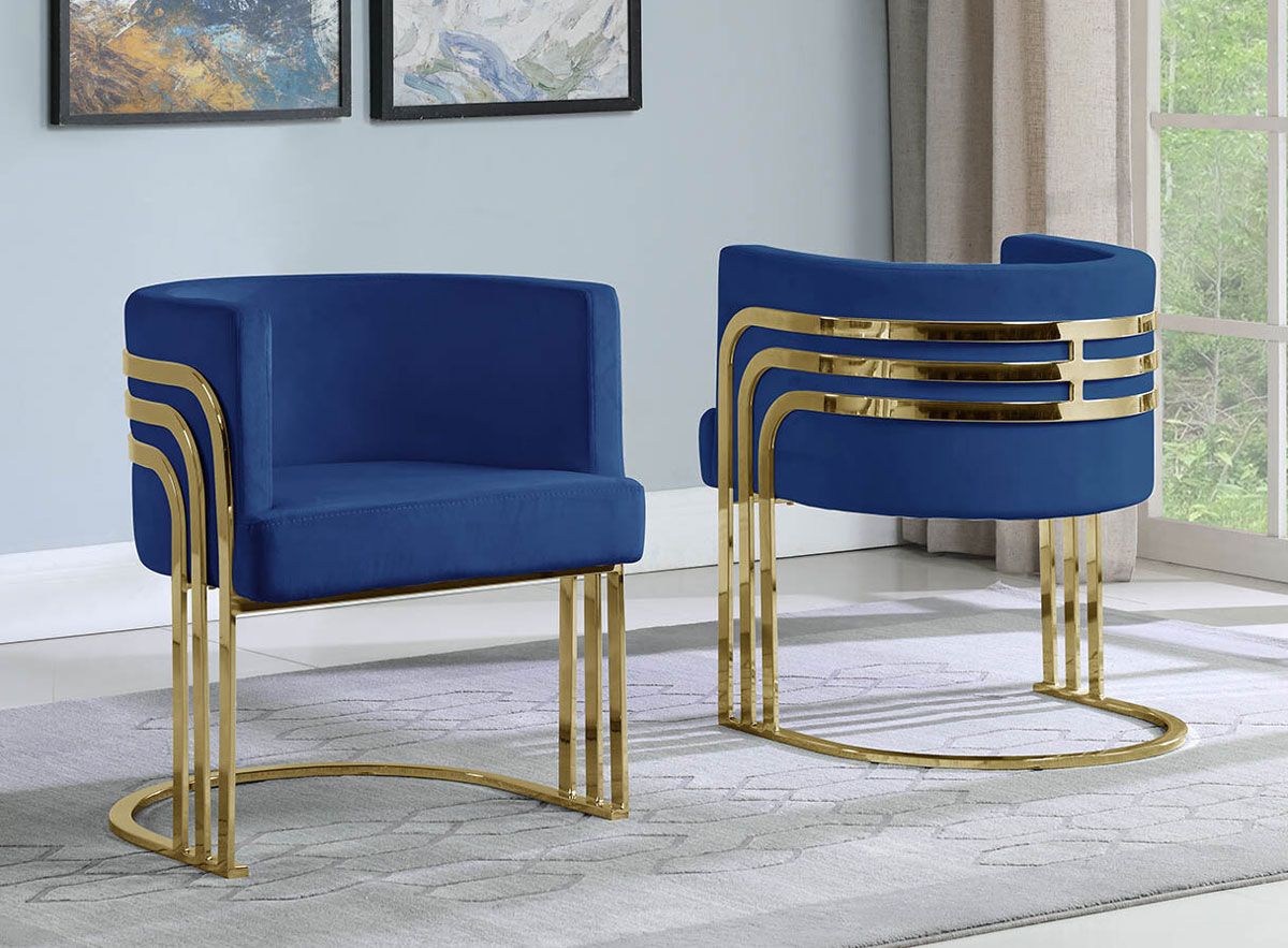 Beacon Blue Velvet Gold Dining Chair