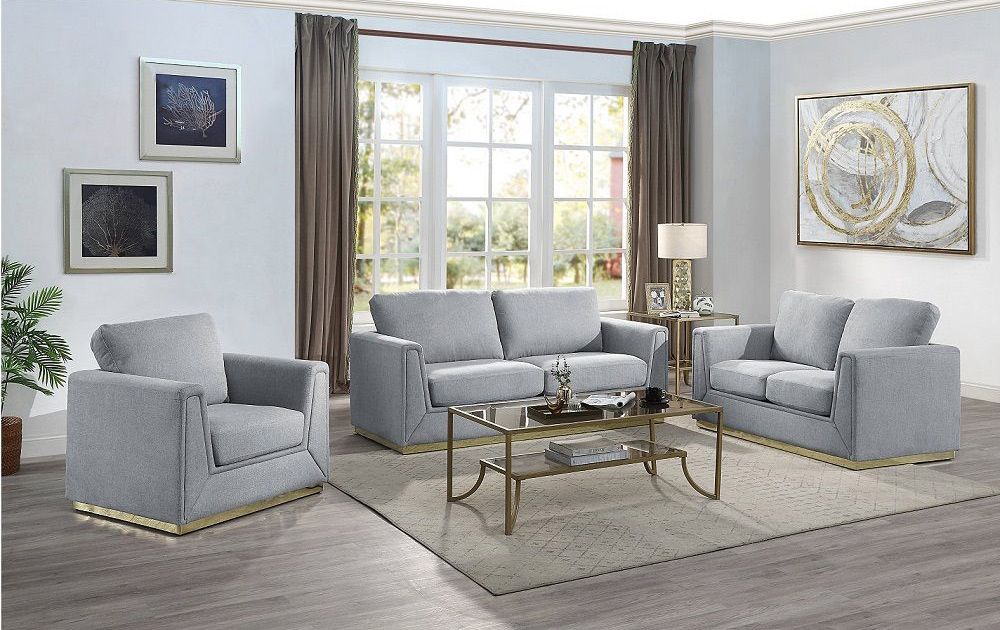 Begonia Grey Line Sofa Set With Gold Base