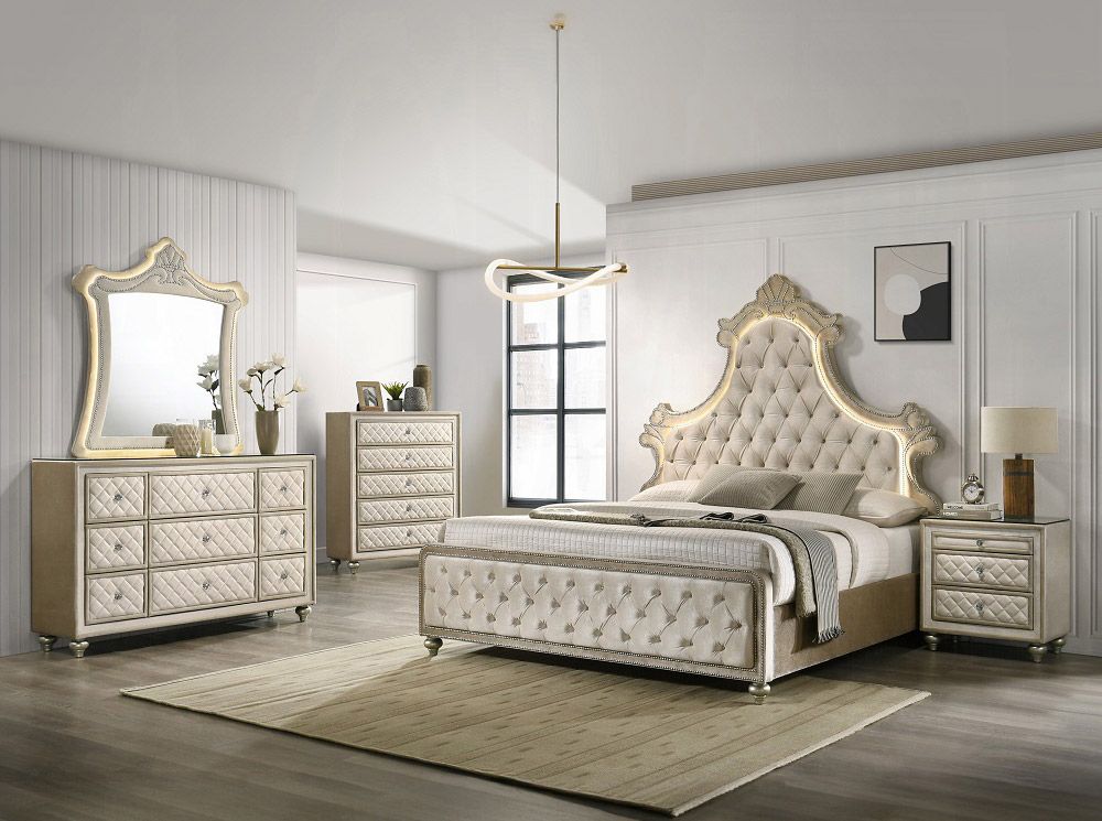 Beijing Beige Velvet Bedroom Set