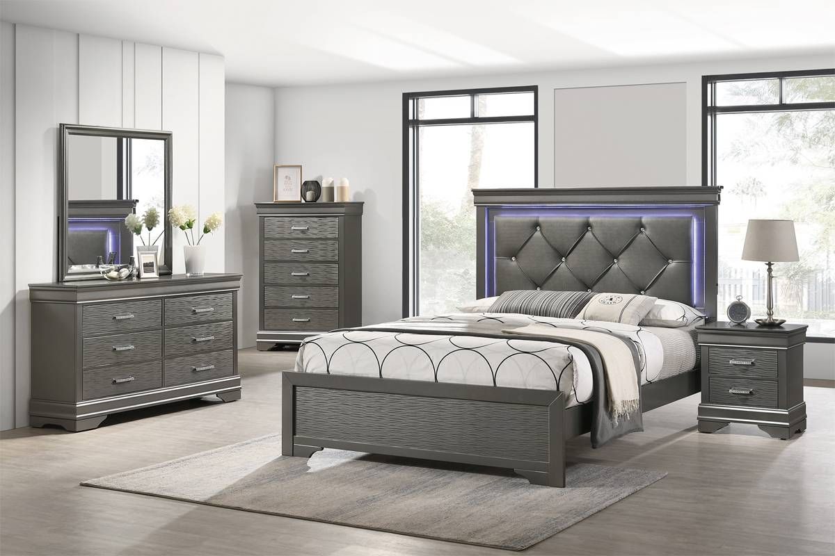 Belva Grey Finish Bed With Lights