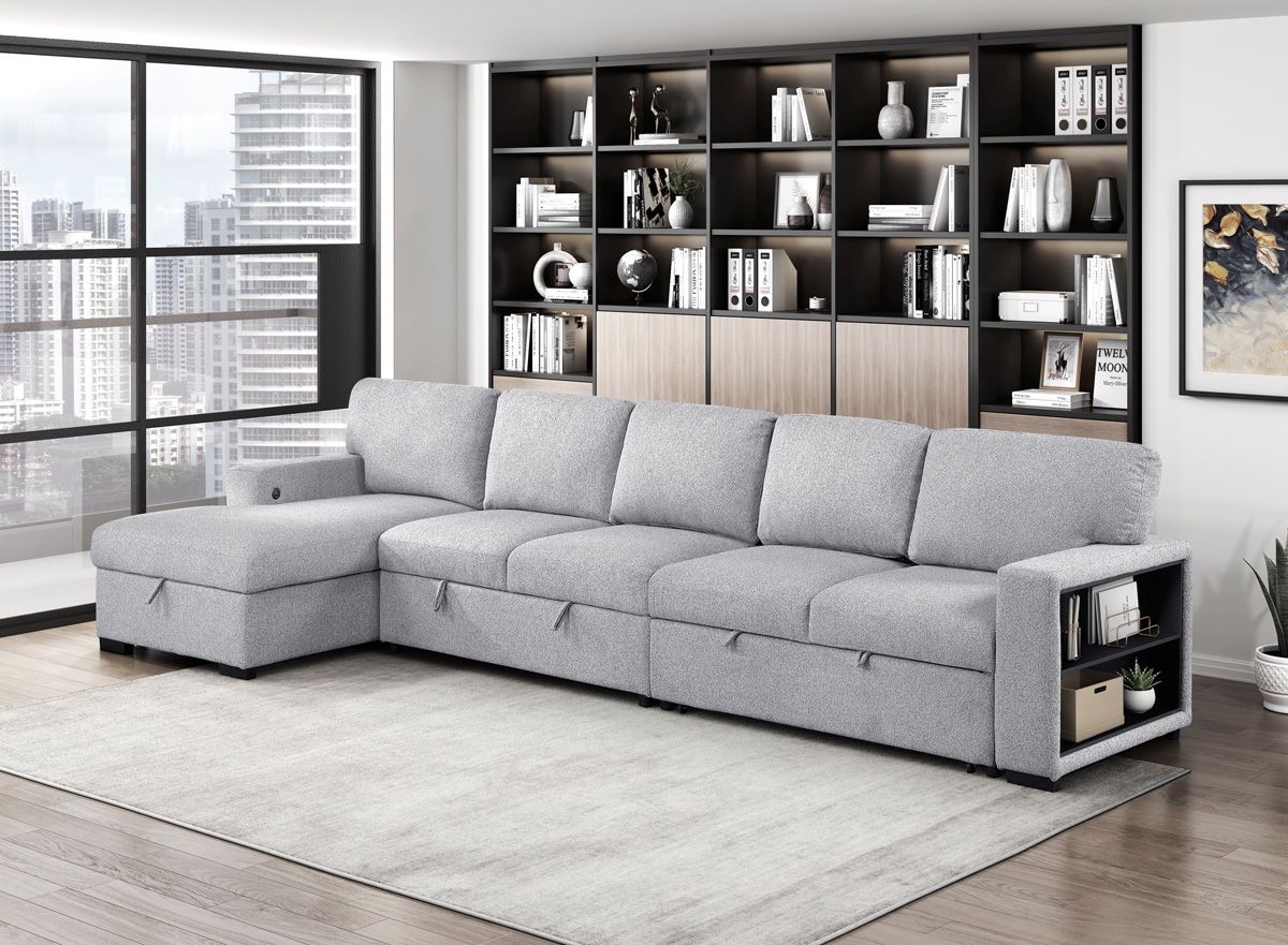 Bernard Grey Boucle Sectional With Storage