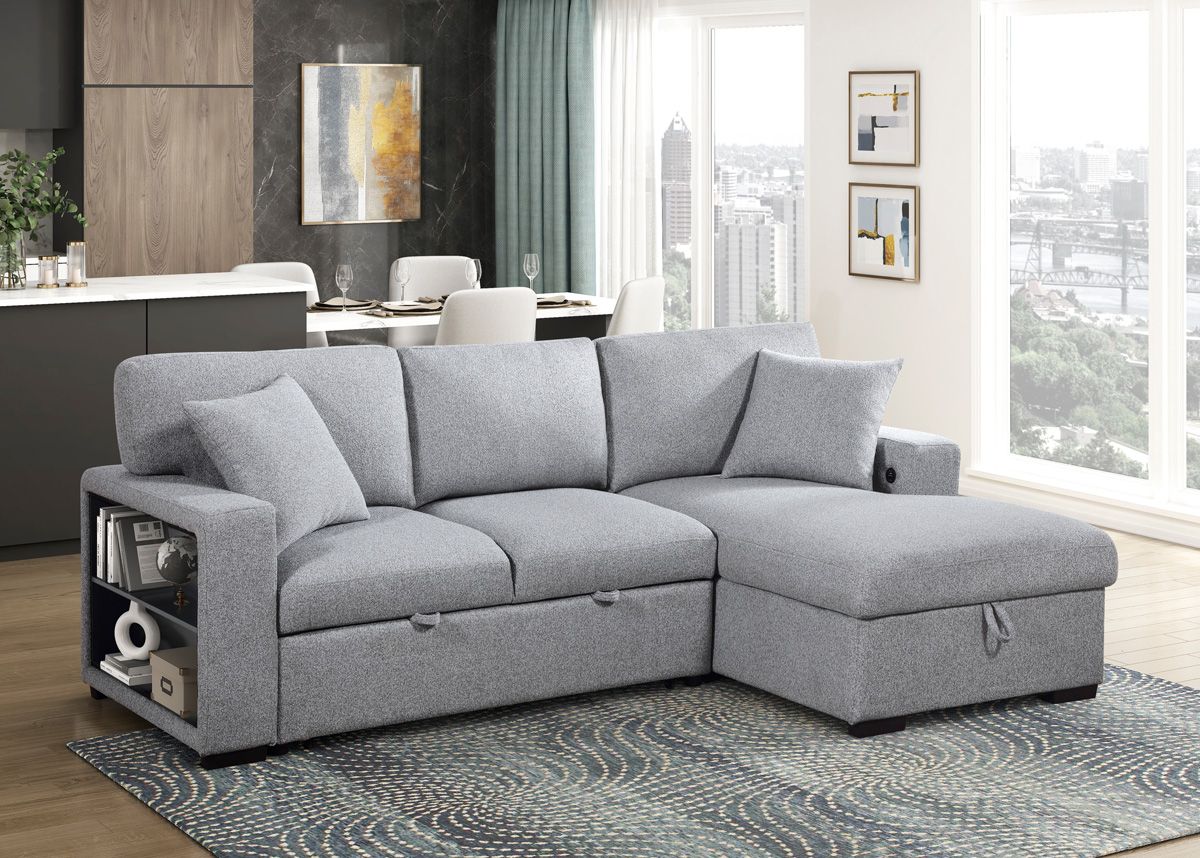 Bernard Grey Boucle Sectional Sleeper