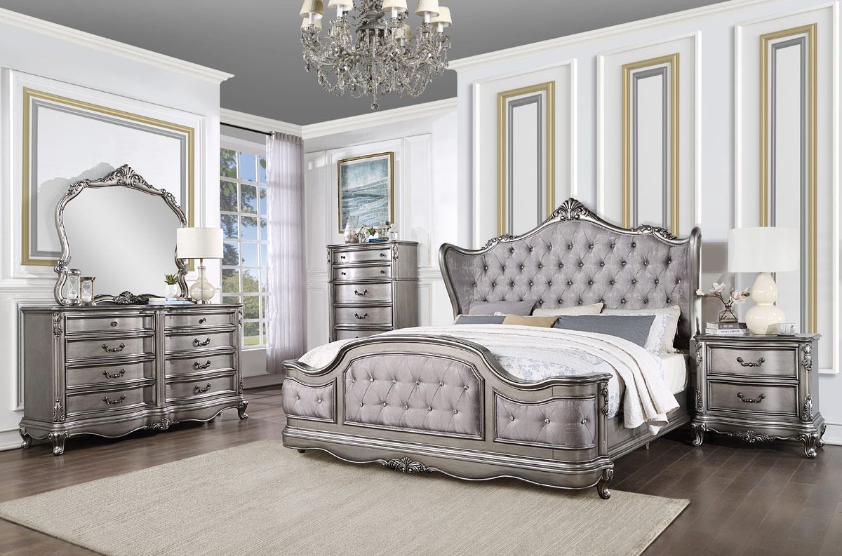 Berti Traditional Bedroom Platinum Finish