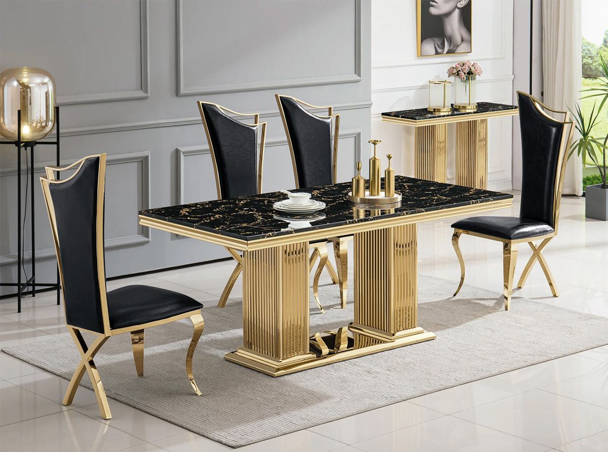 Bijou Black Marble Gold Dining Table