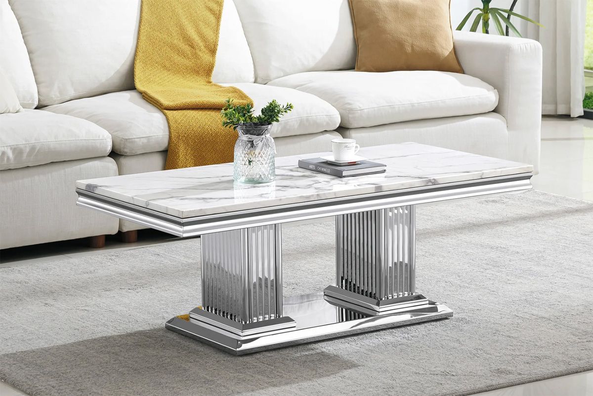 Bijou White Marble Coffee Table Chrome