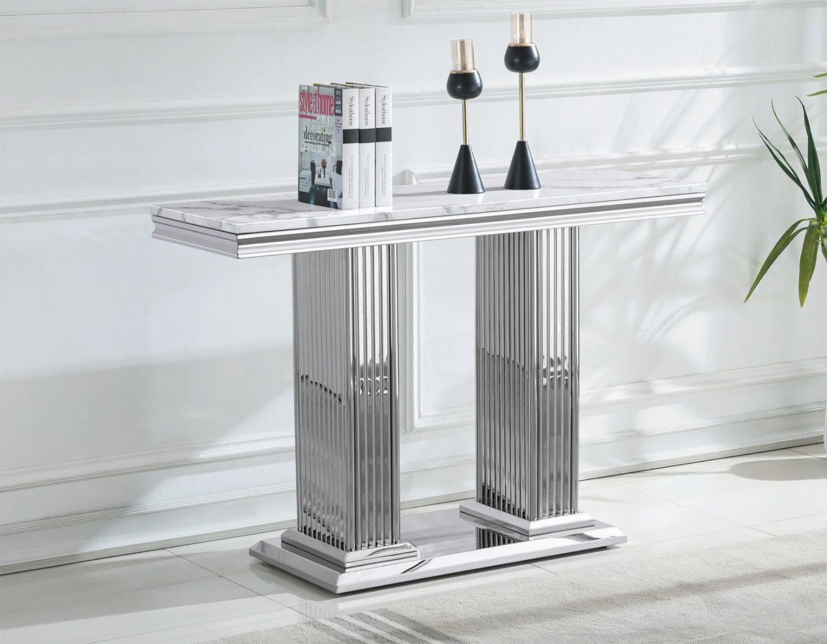 Bijou White Marble Sofa Table Chrome