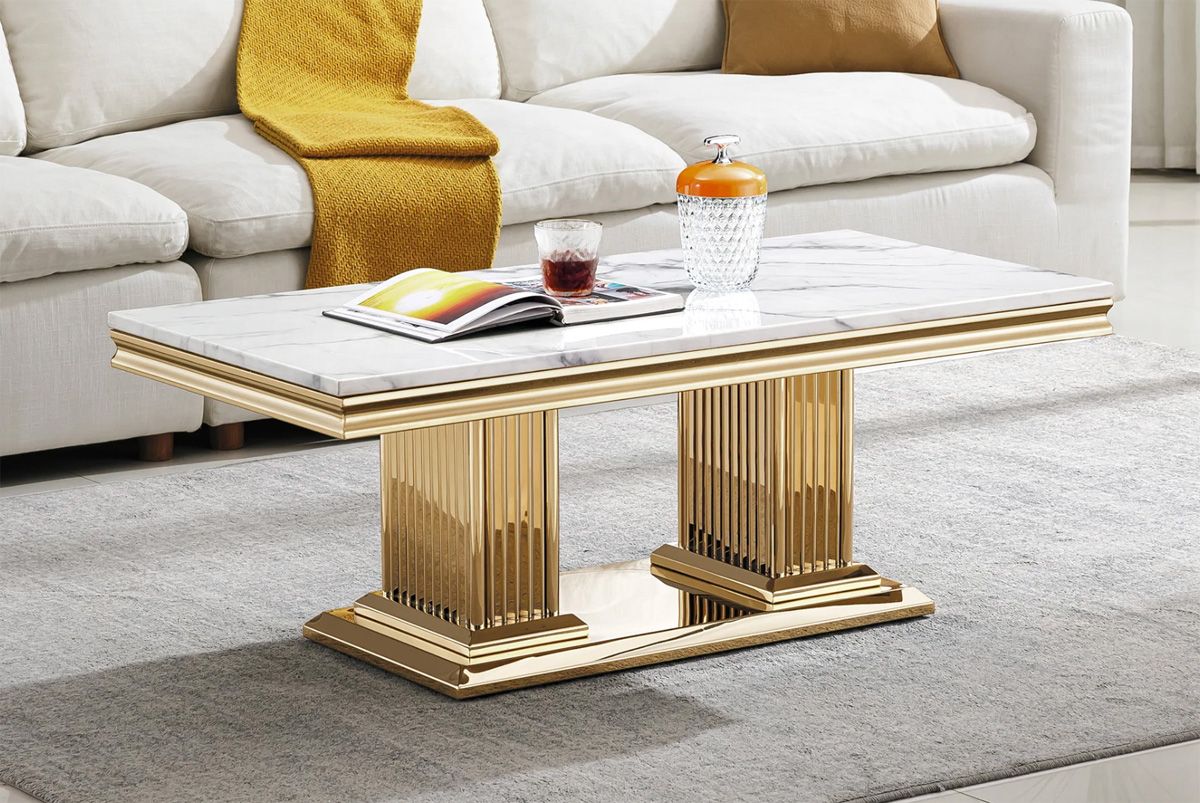 Bijou White Marble Gold Coffee Table