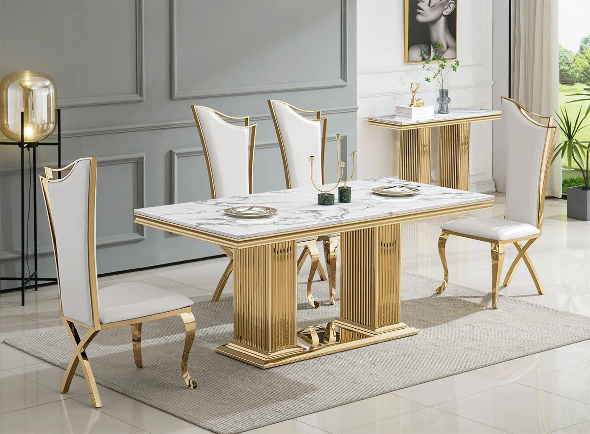 Bijou White Marble Gold Dining Table