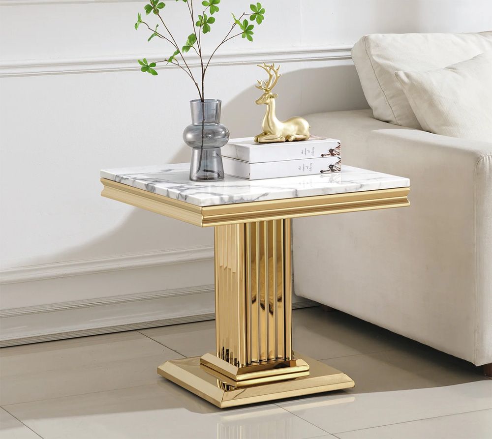 Bijou White Marble Gold End Table