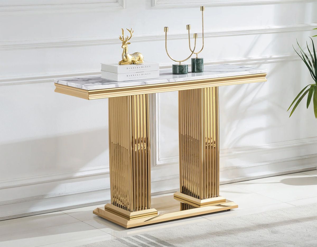 Bijou White Marble Gold Sofa Table