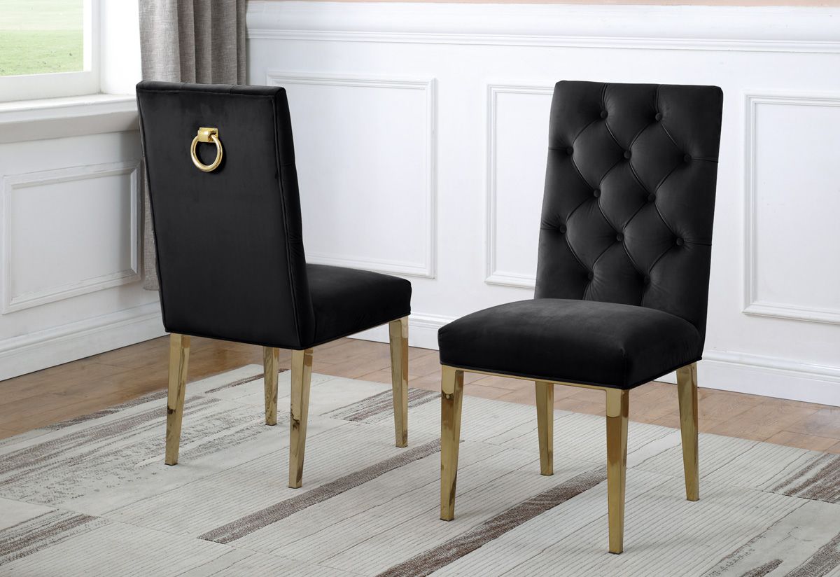 Bina Black Velvet Chairs With Gold