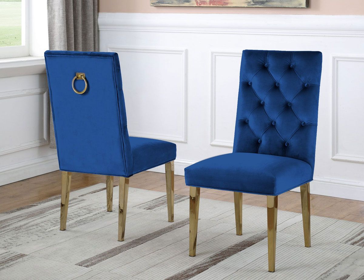 Bina Navy Velvet Chairs With Gold