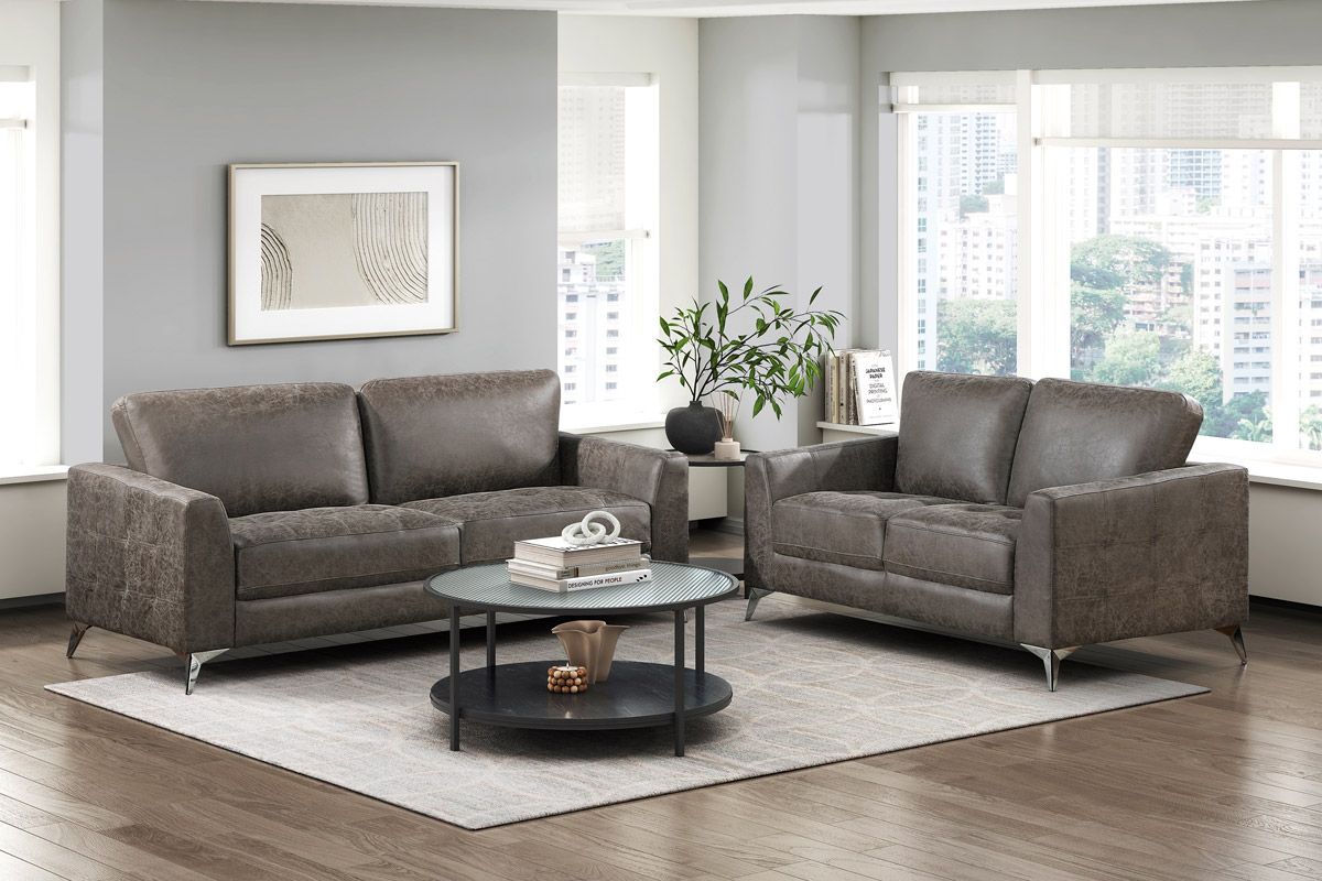 Bine Brown Microfiber Sofa Set