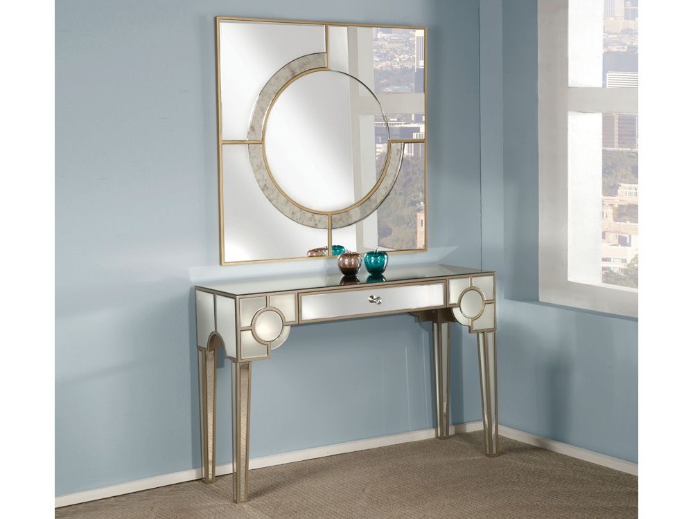 Blackshale Gold Trim Mirrored Console