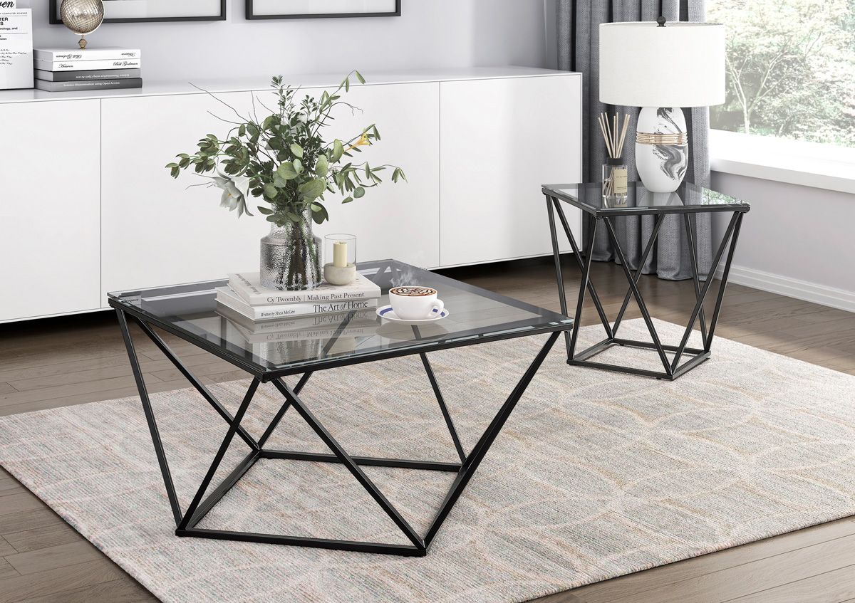 Boga Black Finish Coffee Table Glass Top