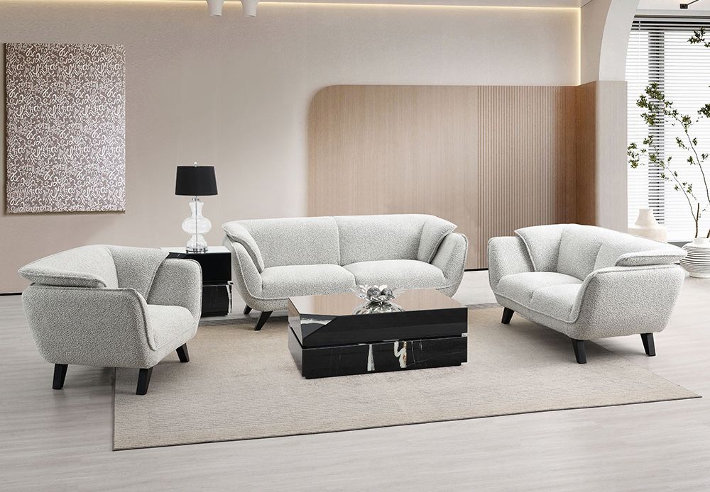 Bourlette Grey Boucle Modern Sofa Set