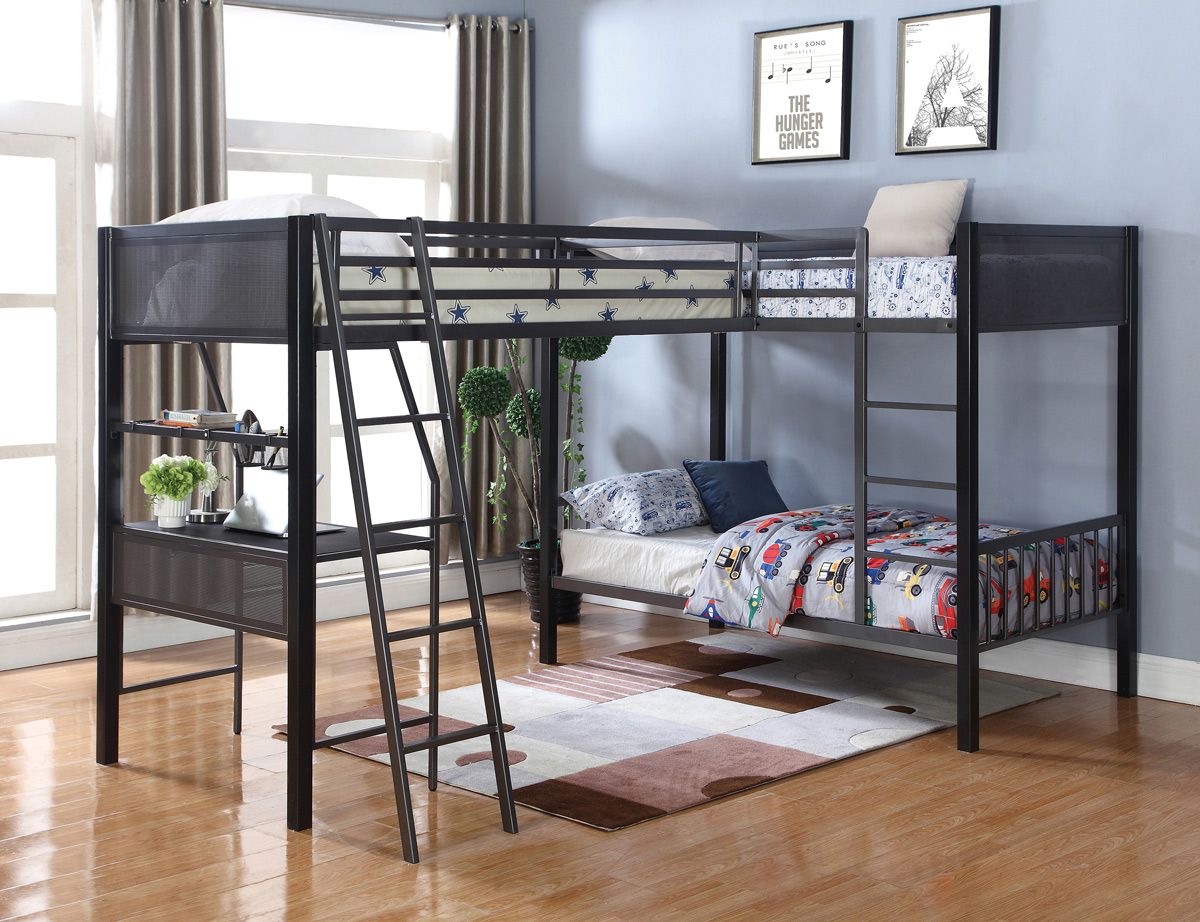 Bowie Black Triple Bunk Bed With Desk