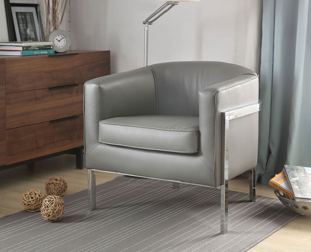 Brees Vintage Grey leather Accent Chair