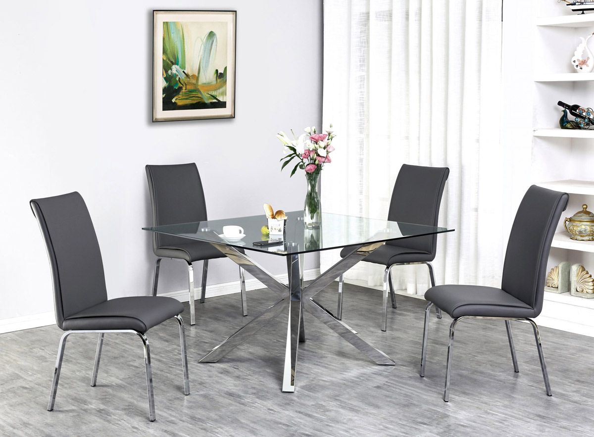 Bresso Square Dining Table Set With Grey Chairs